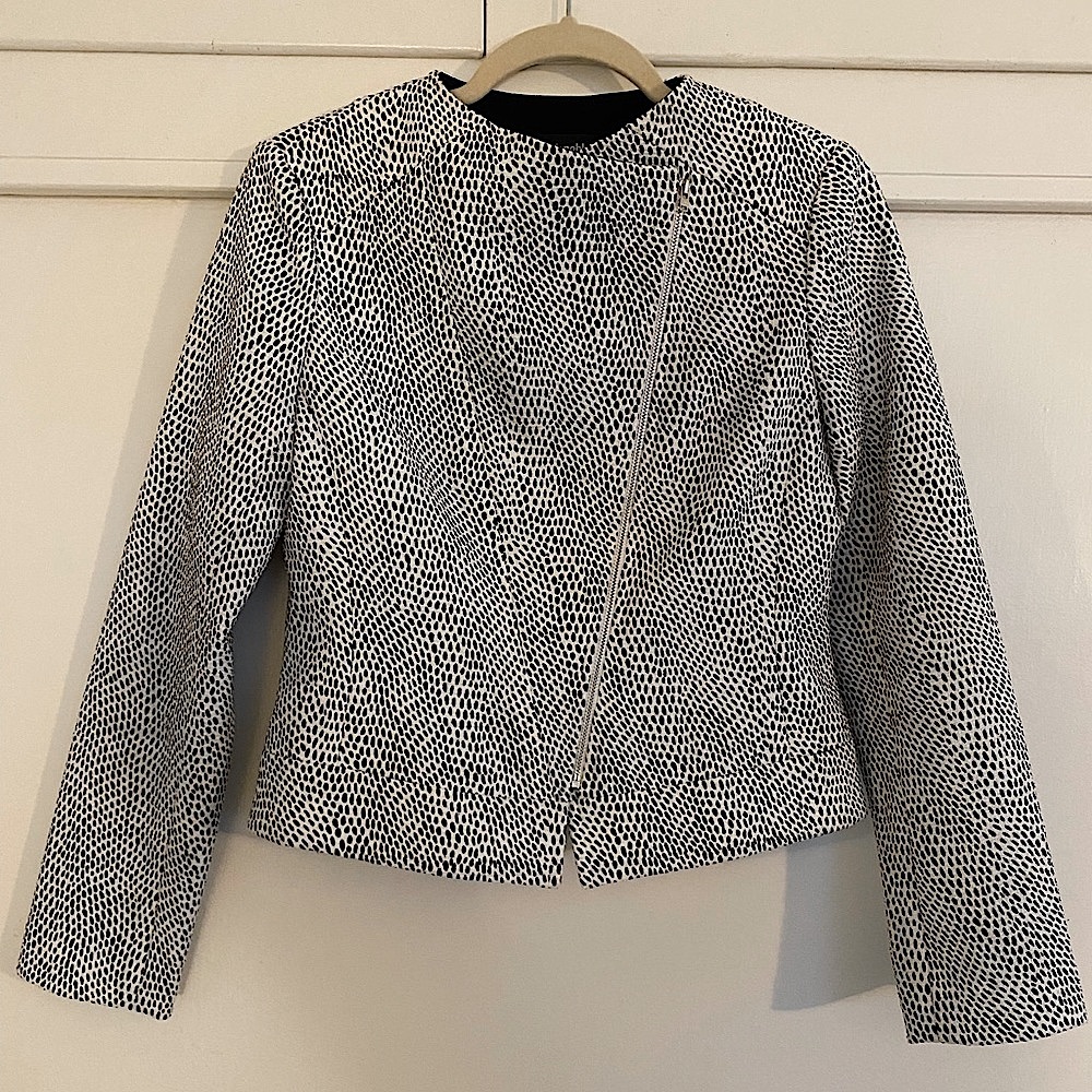 Animal Print Formal Tweed Jacket, Full zip, Defined Waist, Spring/Fall